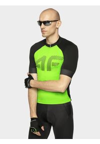 4f - Koszulka rowerowa męska. Kolor: zielony. Materiał: dzianina, włókno, jersey. Długość rękawa: raglanowy rękaw. Długość: długie. Sport: kolarstwo #1