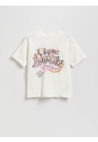 Reserved - T-shirt z nadrukiem - złamana biel. Materiał: bawełna. Wzór: nadruk