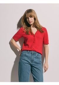 Reserved - Kardigan z wełną - czerwony. Kolor: czerwony. Materiał: wełna