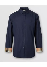 Burberry - BURBERRY - Granatowa koszula z bawełnianej popeliny. Kolor: niebieski. Materiał: bawełna. Długość rękawa: długi rękaw. Długość: długie. Wzór: haft #3