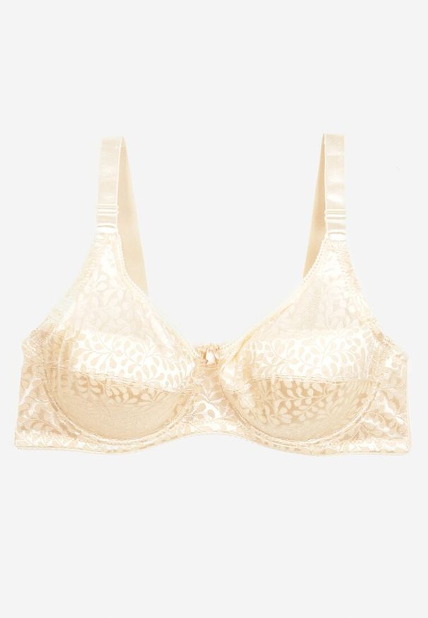 Born2be - Jasnobeżowy Biustonosz na Regulowanych Ramiączkach na Haftki Nosofia. Kolor: beżowy. Materiał: bawełna, jeans