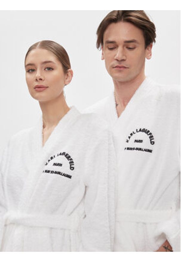 Karl Lagerfeld - KARL LAGERFELD Szlafrok Unisex Logo 225W2190 Biały. Typ kołnierza: dekolt w karo. Kolor: biały. Materiał: bawełna