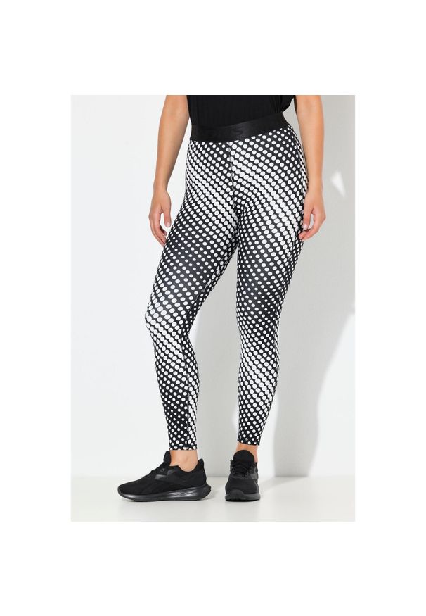 ULLA POPKEN - Damskie Legginsy sportowe kropki szybkoschnące elastyczny pas. Kolekcja: plus size. Kolor: czarny. Materiał: materiał, elastan, poliamid. Wzór: kropki