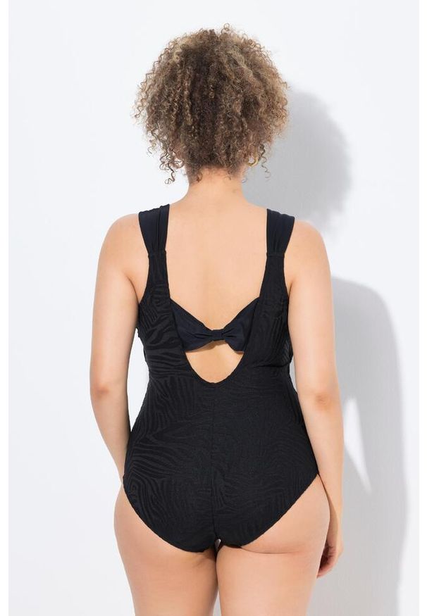 ULLA POPKEN - Damski Strój kąpielowy wiązanie tygrysia struktura miękkie miseczki. Kolekcja: plus size. Kolor: czarny. Materiał: poliester, elastan, poliamid, materiał