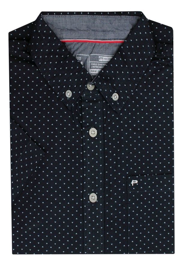 Pako Jeans - Koszula Męska Bawełniana, Granatowa w Drobny Wzór, Casualowa, Krótki Rękaw -PAKO JEANS. Okazja: na co dzień. Kolor: niebieski. Materiał: bawełna. Długość rękawa: krótki rękaw. Długość: krótkie. Styl: casual