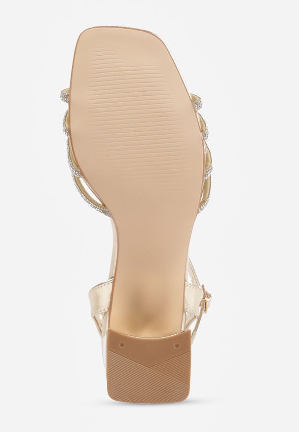 Born2be - Złote Eleganckie Sandały na Obcasie z Cyrkoniami Zitella. Okazja: na co dzień. Zapięcie: sprzączka. Kolor: złoty. Materiał: jeans. Wzór: aplikacja. Obcas: na obcasie. Styl: elegancki. Wysokość obcasa: średni