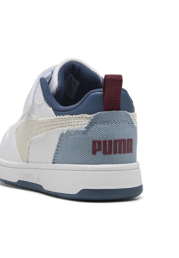 Puma - Dziecięce sneakersy Rebound V6 Lo Mid-90s PUMA White Vapor Gray Cool Blue. Okazja: na uczelnię. Kolor: szary, niebieski, wielokolorowy, biały. Sezon: lato. Sport: koszykówka, joga i pilates