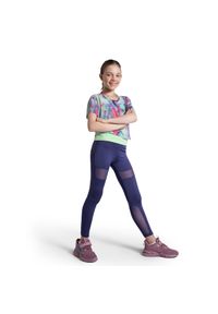 Legginsy do gimanstyki dla dzieci Lemon Explore WL5. Okazja: na co dzień. Stan: podwyższony. Kolor: niebieski. Materiał: poliester, elastan. Wzór: aplikacja. Styl: sportowy, casual