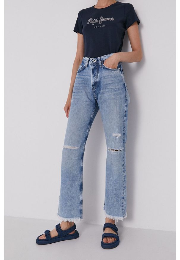Pepe Jeans Jeansy damskie high waist. Stan: podwyższony. Kolor: niebieski. Styl: vintage