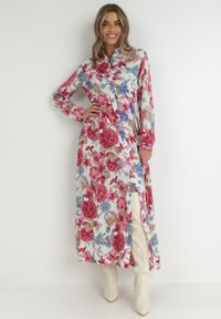 Born2be - Biała Sukienka Koszulowa z Rozcięciem w Kwiaty Vethere. Kolor: biały. Długość rękawa: długi rękaw. Wzór: kwiaty. Typ sukienki: koszulowe. Styl: elegancki. Długość: maxi #3