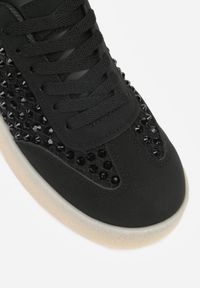 Born2be - Czarne Sneakersy na Grubej Podeszwie Ozdobione Cyrkoniami Orinrya. Okazja: na co dzień. Kolor: czarny. Materiał: jeans. Wzór: aplikacja #9