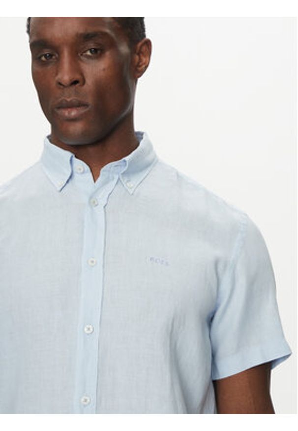 BOSS Koszula H-Roan 50539352 Błękitny Slim Fit. Kolor: niebieski. Materiał: len