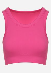 Born2be - Fuksjowy Prążkowany Top Sportowy z Wyjmowanymi Miseczkami Ivafa. Kolor: różowy. Materiał: prążkowany. Styl: sportowy #3