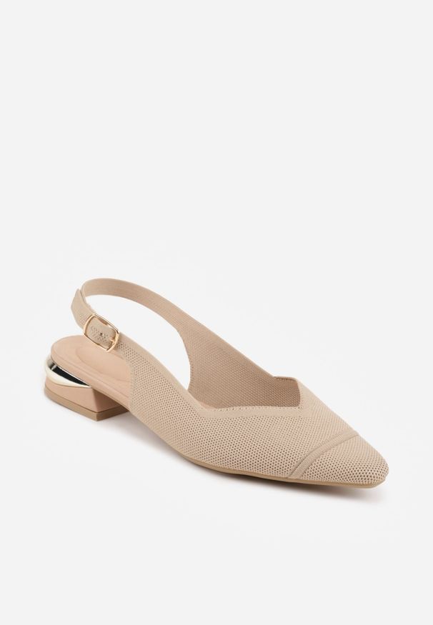 Renee - Ciemnobeżowe Czółenka Slingback VICES z Miękkiej Dzianiny na Niskim Obcasie z Wkładką Soft-Pillow Olitia. Zapięcie: pasek. Kolor: beżowy. Materiał: dzianina. Szerokość cholewki: normalna. Wzór: aplikacja. Obcas: na obcasie. Styl: elegancki, glamour. Wysokość obcasa: niski