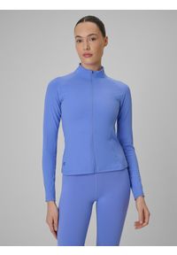 4f - 4F Bluza treningowa slim bez kaptura damska - niebieska XL. Typ kołnierza: bez kaptura. Kolor: niebieski. Długość rękawa: raglanowy rękaw. Długość: długie. Styl: sportowy #1