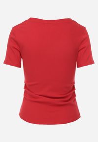 Renee - Czerwony T-shirt w Prążki z Marszczeniami po Bokach Nedala. Okazja: na co dzień. Kolor: czerwony. Wzór: prążki. Styl: casual, elegancki #7