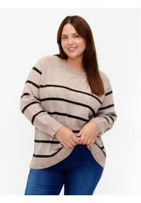 Zizzi Sweter M61257A Beżowy Regular Fit. Kolor: beżowy. Materiał: syntetyk #1