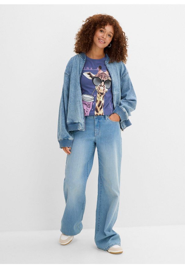 bonprix - T-shirt z czystej bawełny. Kolor: niebieski. Materiał: bawełna. Wzór: nadruk