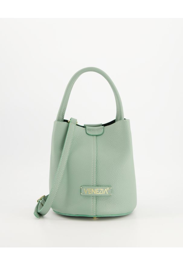 Venezia - Zielona torebka typu Bucket Bag D012LEGRTOR310. Kolor: zielony. Materiał: skórzane