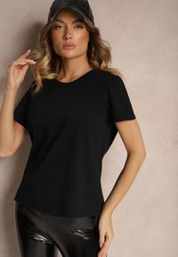 Renee - Czarny Casualowy Bawełniany T-shirt Ilanira. Okazja: na co dzień. Kolor: czarny. Materiał: bawełna. Styl: casual