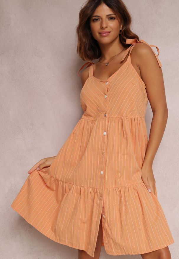 Renee - Pomarańczowa Sukienka Corirea. Kolor: pomarańczowy. Długość rękawa: na ramiączkach. Długość: mini