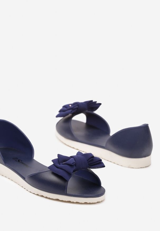 Renee - Granatowe Balerinki Meliski z Materiałową Kokardką w Pasującym Kolorze Anirtepa. Kolor: niebieski. Materiał: materiał. Styl: elegancki
