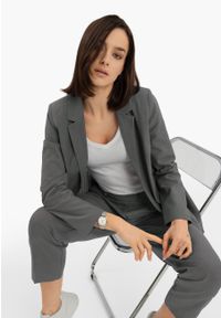 Volcano - Materiałowe spodnie casual R-TERA. Okazja: na co dzień. Kolor: szary. Materiał: materiał. Styl: casual #1