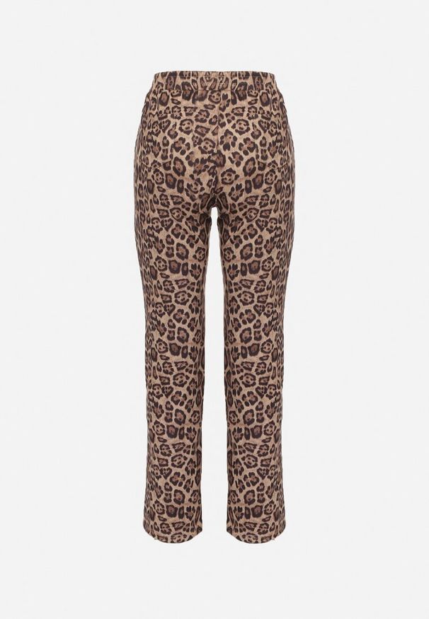 Born2be - Beżowe Spodnie w Panterkę o Klasyznym Fasonie z Gumką w Pasie Enadel. Okazja: na co dzień, na spotkanie biznesowe. Kolor: beżowy. Wzór: motyw zwierzęcy. Styl: casual, biznesowy, elegancki, klasyczny