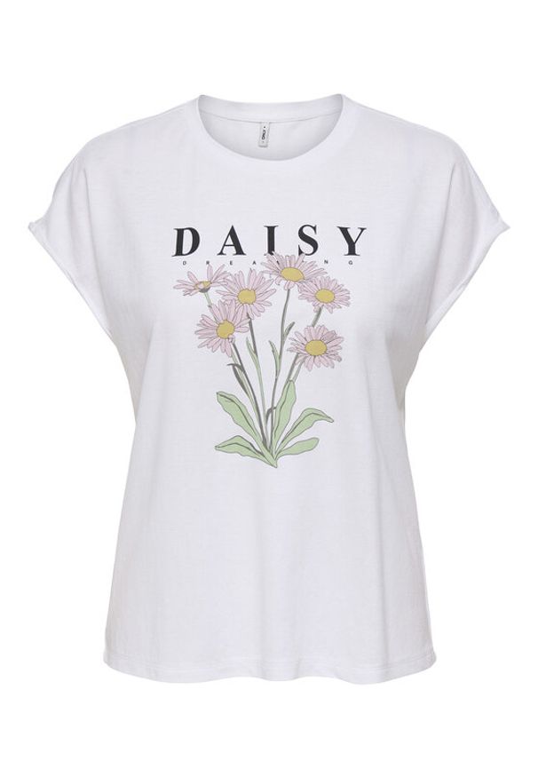 only - ONLY T-Shirt Jany 15372108 Biały Regular Fit. Kolor: biały. Materiał: syntetyk
