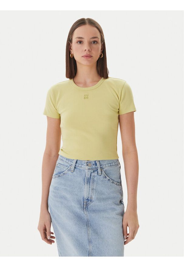 Hugo - HUGO T-Shirt Delanor 50512000 Beżowy Slim Fit. Kolor: beżowy. Materiał: bawełna