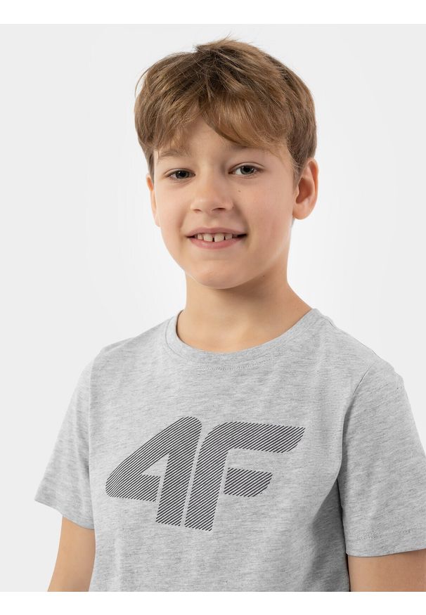 4f - 4F T-shirt z nadrukiem chłopięcy 146 (10-11 lat). Kolor: szary. Materiał: bawełna, dzianina. Wzór: nadruk. Sezon: lato