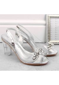 POTOCKI - Transparentne sandały damskie na słupku z cyrkoniami srebrne Potocki WS43305 srebrny. Kolor: srebrny. Obcas: na słupku #2