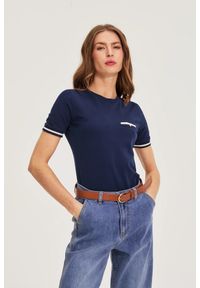 MOODO - T-shirt z bawełny granatowy. Kolor: niebieski. Materiał: bawełna #1