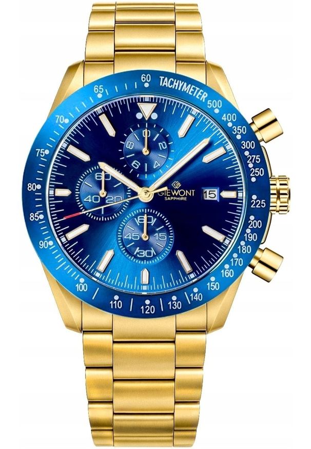 Zegarek Giewont Zegarek Męski Chronograph Sapphire Złoto Niebieski GW8720-B6. Kolor: złoty, niebieski, wielokolorowy
