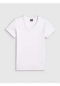 4f - 4F T-shirt slim gładki damski - biały M. Okazja: na co dzień. Kolor: biały. Materiał: bawełna, materiał. Długość: długie. Wzór: gładki. Styl: klasyczny, casual #1