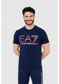 EA7 Emporio Armani - EA7 T-shirt męski granatowy z dużym logo. Kolor: niebieski #1