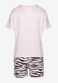Renee - Fioletowy Komplet Piżamowy z Bawełny T-shirt i Szorty z Motywem Zebry Milaria. Kolor: fioletowy. Materiał: bawełna. Wzór: motyw zwierzęcy #3