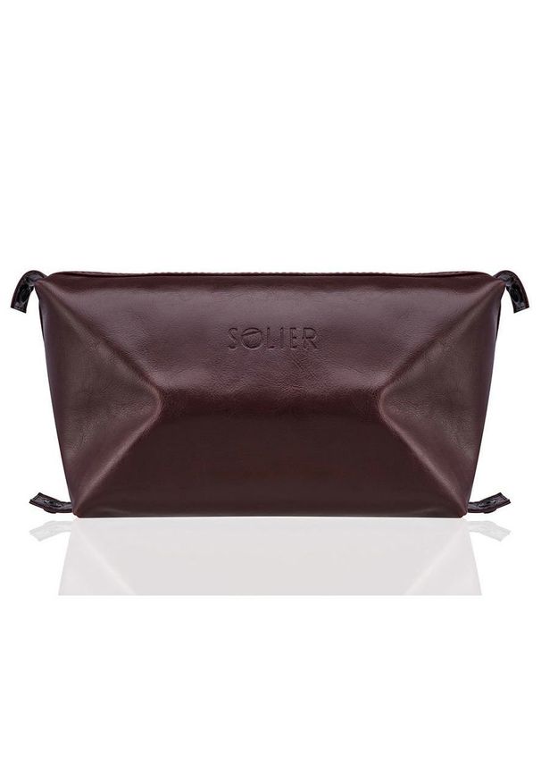 Solier - Elegancka skórzana kosmetyczka męska SOLIER burgundowa. Kolor: czerwony. Materiał: skóra. Wzór: gładki