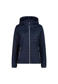 Damska kurtka z kapturem CMP. Typ kołnierza: kaptur. Kolor: niebieski, wielokolorowy, biały. Materiał: puch. Sport: turystyka piesza #1