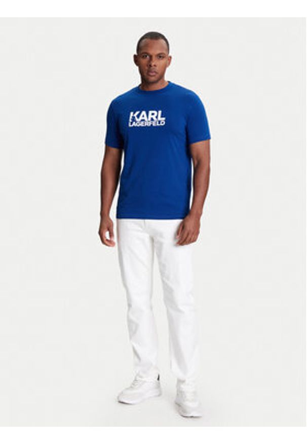 Karl Lagerfeld - KARL LAGERFELD T-Shirt 755087 553235 Niebieski Regular Fit. Typ kołnierza: dekolt w karo. Kolor: niebieski. Materiał: bawełna