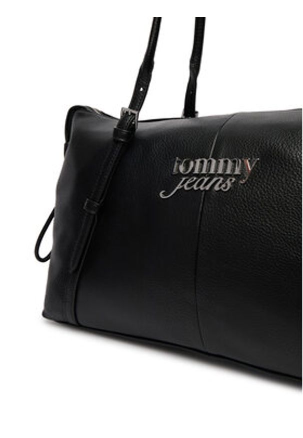 Tommy Jeans Torebka Pebble Grain Metal Logo Tote Bag AW0AW18472 Czarny. Kolor: czarny. Materiał: skórzane