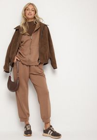 Born2be - Ciemnobeżowy Komplet Dresowy Rozpinana Bluza i Spodnie Joggery z Bawełną Anarrise. Kolor: beżowy. Materiał: dresówka, bawełna #6