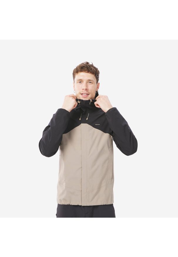 quechua - Kurtka turystyczna męska Quechua MH100 wodoodporna. Kolor: czarny, brązowy, beżowy, wielokolorowy. Materiał: poliester, skóra, materiał. Sport: wspinaczka, turystyka piesza