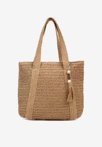 Born2be - Ciemnobeżowa Pleciona Torebka z Dwiema Rączkami Zanestra. Kolor: beżowy. Styl: elegancki, casual