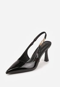 Renee - Czarne Eleganckie Szpilki Slingback VICES z Ozdobną Aplikacją przy Pasku Natera. Zapięcie: pasek. Kolor: czarny. Wzór: aplikacja. Obcas: na szpilce. Styl: elegancki. Wysokość obcasa: średni #8