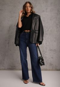 Renee - Czarna Sweterkowa Bluzka z Wiskozy z Kołnierzykiem i Usztywnioną Linią Ramion Helite. Kolor: czarny. Materiał: wiskoza. Styl: elegancki #3