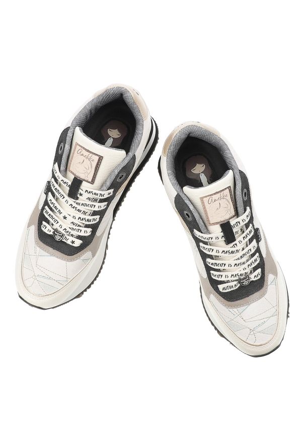 Sneakersy damskie Anekke, cholewka ze skóry naturalnej licowej wysoka platforma sznurowanie sportowy styl casual, białe, 42370-443. Okazja: na co dzień. Zapięcie: sznurówki. Kolor: biały. Materiał: skóra. Szerokość cholewki: normalna. Wzór: nadruk. Obcas: na platformie. Styl: casual, sportowy