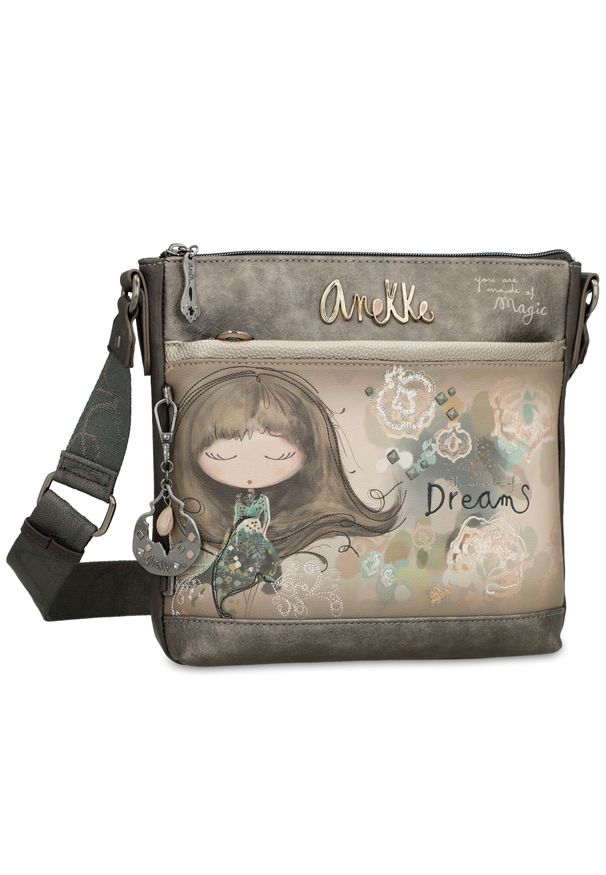 Brązowa Listonoszka Anekke Real Elegancka Torebka Damska. Kolor: brązowy. Wzór: kwiaty, aplikacja, haft. Dodatki: z breloczkiem, z haftem. Materiał: zdobione. Styl: elegancki. Rodzaj torebki: na ramię