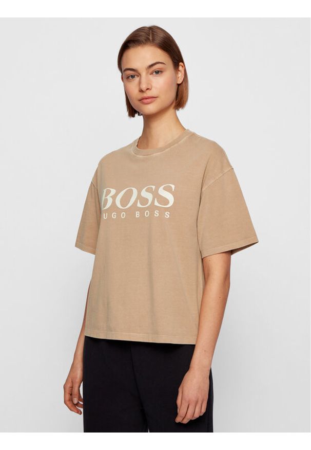 BOSS - Boss T-Shirt C_Evina_Active 50457388 Beżowy Relaxed Fit. Kolor: beżowy. Materiał: bawełna