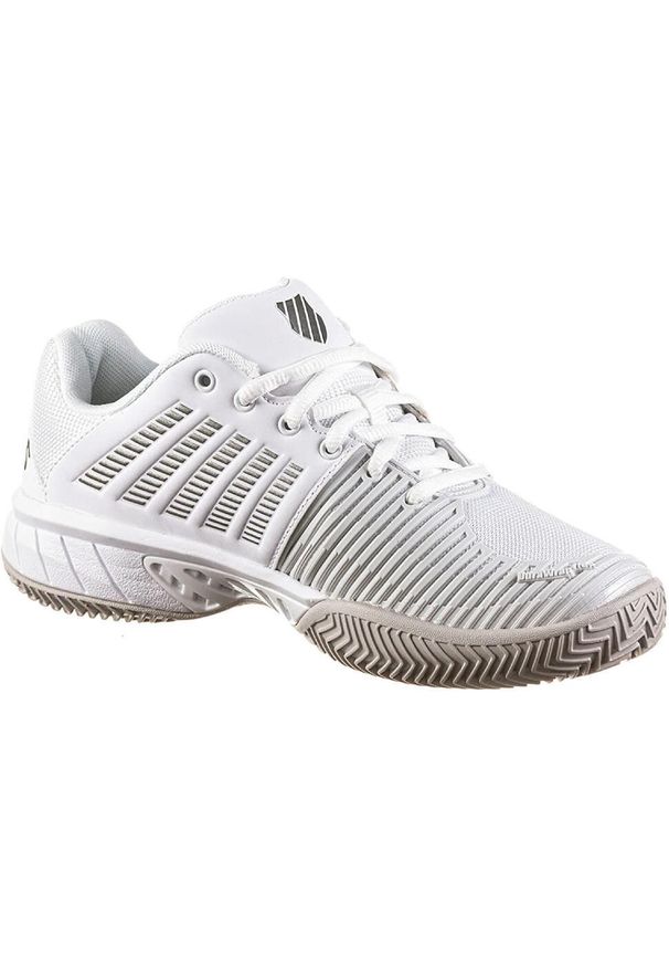 Buty do tenisa damskie K-Swiss Express Light 2 Clay. Zapięcie: sznurówki. Kolor: biały, szary, wielokolorowy. Materiał: materiał, tkanina, syntetyk. Szerokość cholewki: normalna. Sport: tenis